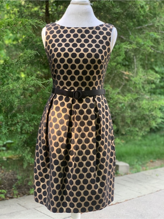Eliza J Dresses & Skirts - Eliza J Beige and Black Polka Dot Sleeveless Midi Dress with Belt